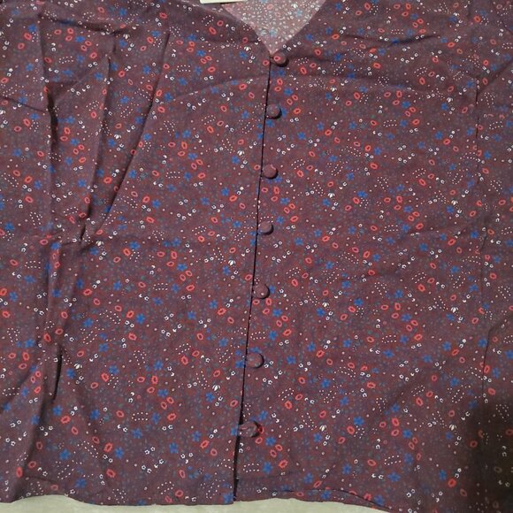 Marine Layer stacy button down cabernet ditsy floral sz medium 3/4 sleeve Vneck - Picture 9 of 13